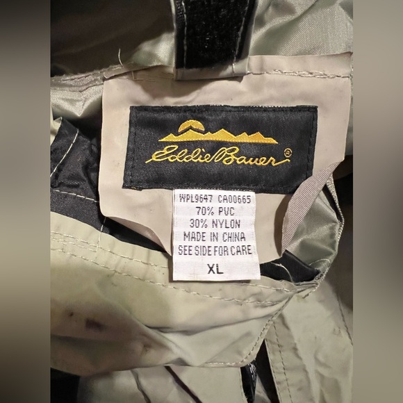 Eddie Bauer Waterproof PVC Nylon Zip Rain Suit Jacket & Pants Adult's XL Tan - Picture 7 of 14